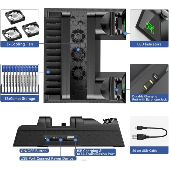 PS4 Slim 3 Fanlı Soğutucu Stand + Çift Şarj Dock – TP4-882C - 2