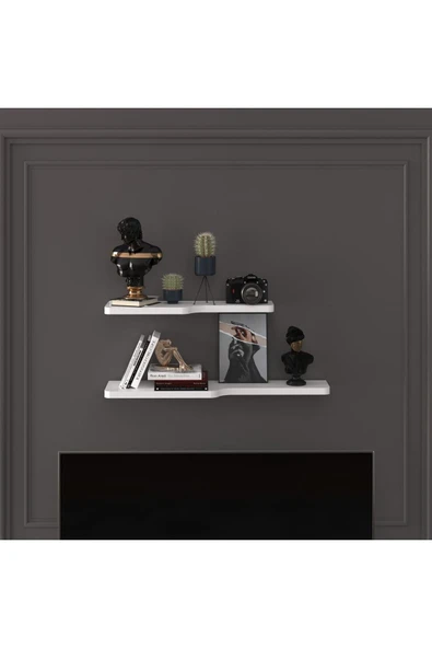 Doğal Modern Organizer Düzenleyici 2'li Kıvrımlı Dekoratif Kitaplık Banyo Mutfak Duvar Rafı  Beyaz ürün görseli