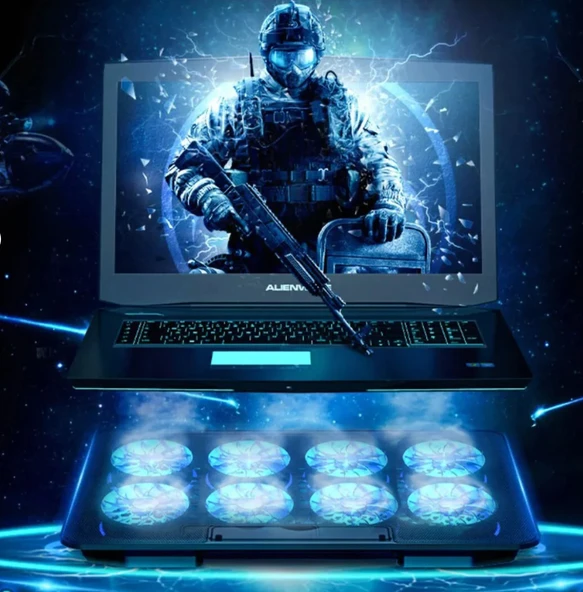 8 Fanlı RGB Işıklı Gaming Notebook Soğutucu – Yükseklik Ayarlı - 2