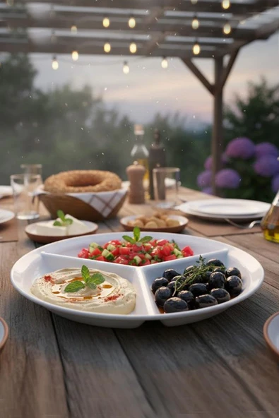 Melbone Melamin 3 Bölmeli Yuvarlak Meze Servis Tabak 23 cm - Resim 2