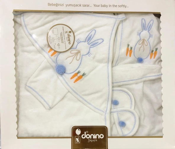 Donino %100 Pamuk 4 Lü Set Nakışlı Bebek Bornoz Seti - Resim 3