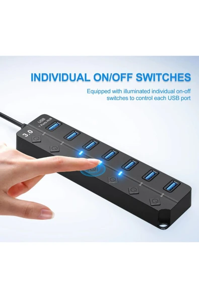 7 Port Usb 3.0 Hub Çoklayıcı Çoğaltıcı Switch Splitter 1.2 Metre Kablo - 4