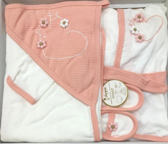 Donino %100 Pamuk 4 Lü Set Nakışlı Bebek Bornoz Seti - Resim 5