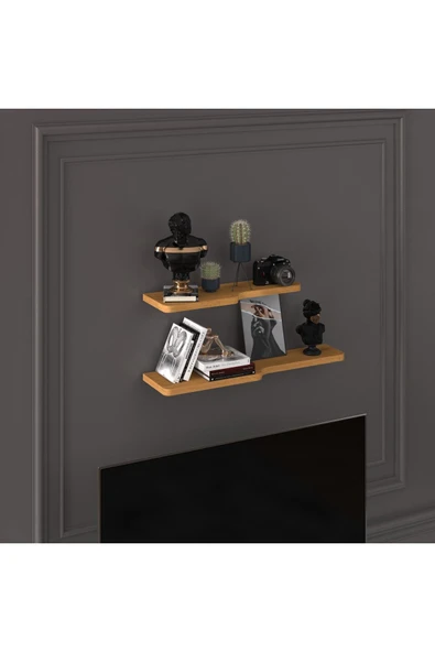 Doğal Modern Organizer Düzenleyici 2'li Kıvrımlı Dekoratif Kitaplık Banyo Mutfak Duvar Rafı  Petra - Resim 2