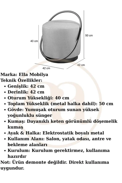 LOOP SERİSİ PUF, METAL HALKALI PUF, MAKYAJ OTURAĞI ,PUF BENCH MONTAJSIZ OTURAK GOLD METAL AYAKLI - 4