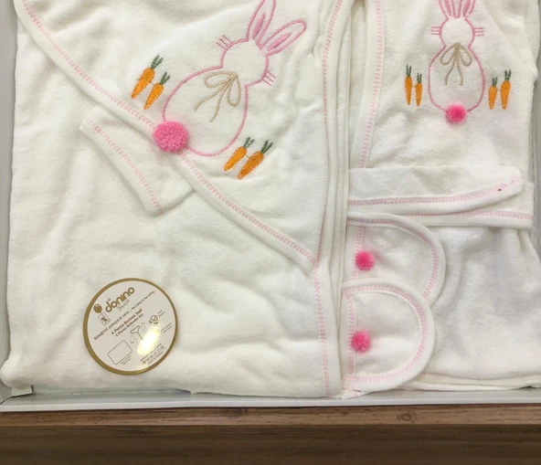 Donino %100 Pamuk 4 Lü Set Nakışlı Bebek Bornoz Seti - Resim 9