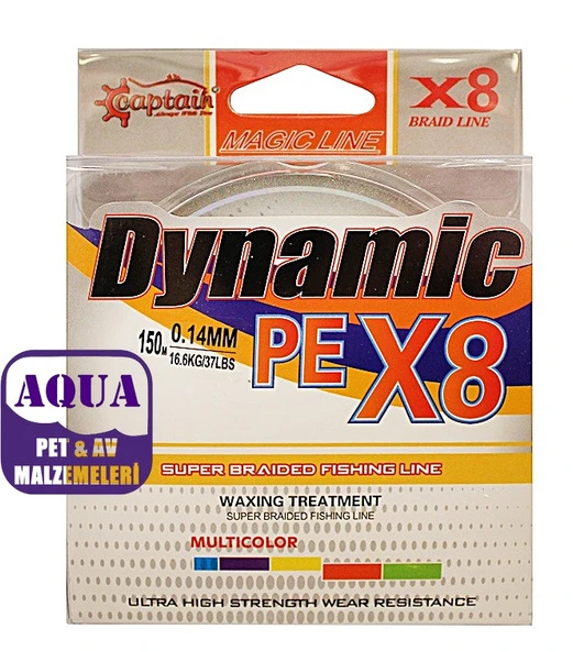 Captain Dynamic Soft PE 8 Örgü Spin İp Misina 150 mt Multi Color - 0.16 mm 150 Metre 17,5 Kg Çekerli Ebruli 8 Kat İp Misina Turna Spin Lrf Misinesi - 2