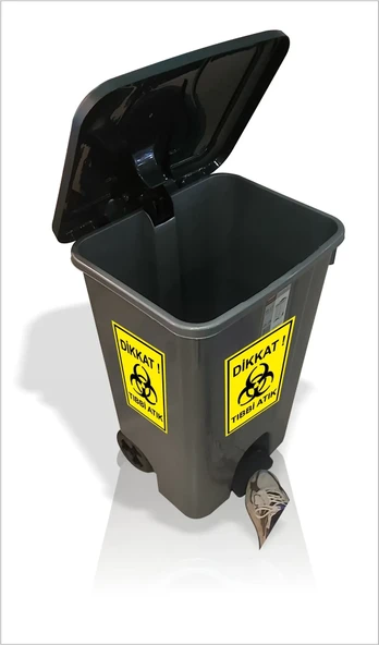 Büyük 85Lt Tekerlekli Saplı Hastane Klinik Revir Tıbbi Atık Sızdırmaz Kırılmaz Çöp Kovası Arabası - 3