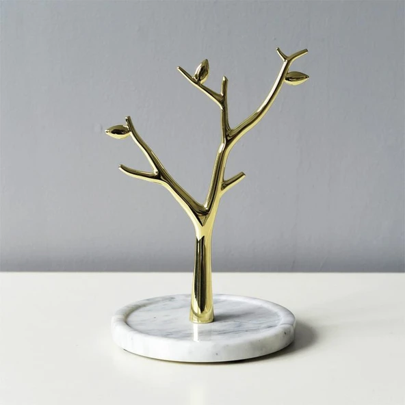 Gerçek Mermer Tabanlı Ağaç Motifinde Dekoratif Takı, Küpe, Kolye, Bilezik Askılığı