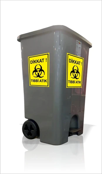 Büyük 85Lt Tekerlekli Saplı Hastane Klinik Revir Tıbbi Atık Sızdırmaz Kırılmaz Çöp Kovası Arabası