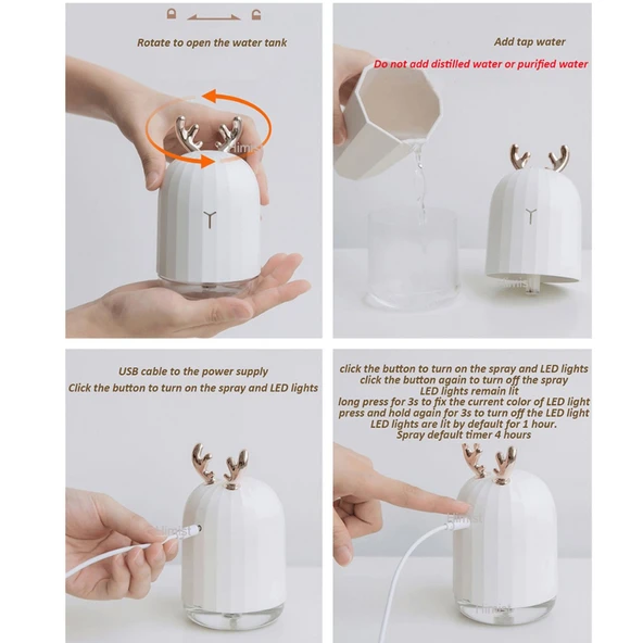 Kuru Ortamı Nemlendiren Geyikli Led Işıklı Hava Nemlendirici Buhar Makinesi Lovely Humidifier - Resim 4