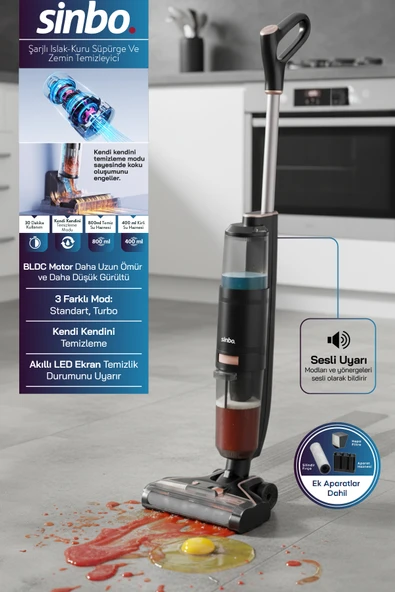 Sinbo SFC-4102 Islak Kuru Siyah Şarjlı Dikey Süpürge - Resim 10