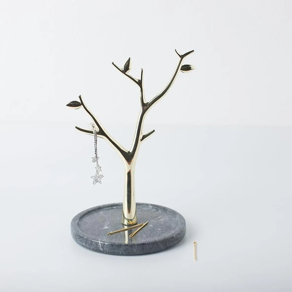 Gerçek Mermer Tabanlı Ağaç Motifinde Dekoratif Takı, Küpe, Kolye, Bilezik Askılığı - 5
