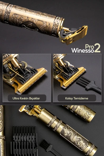 Winesso Tıraş Makinesi Pro2 USB Şarjlı Saç Sakal Vücut Kıl Tüy Alma Kadın Erkek Epilasyon Berber & Kişisel - Resim 3