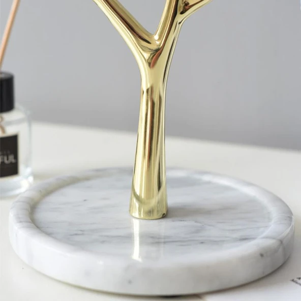 Gerçek Mermer Tabanlı Ağaç Motifinde Dekoratif Takı, Küpe, Kolye, Bilezik Askılığı - 3