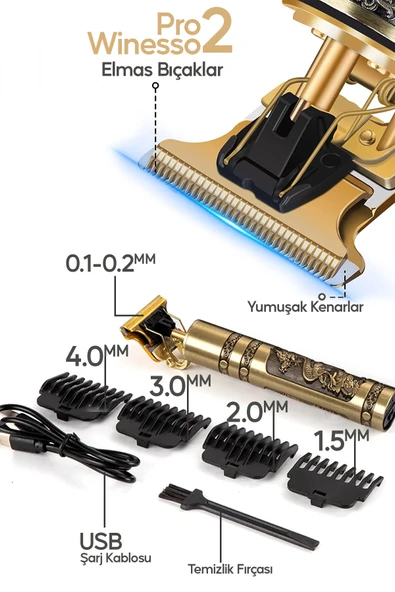 Winesso Tıraş Makinesi Pro2 USB Şarjlı Saç Sakal Vücut Kıl Tüy Alma Kadın Erkek Epilasyon Berber & Kişisel - Resim 2