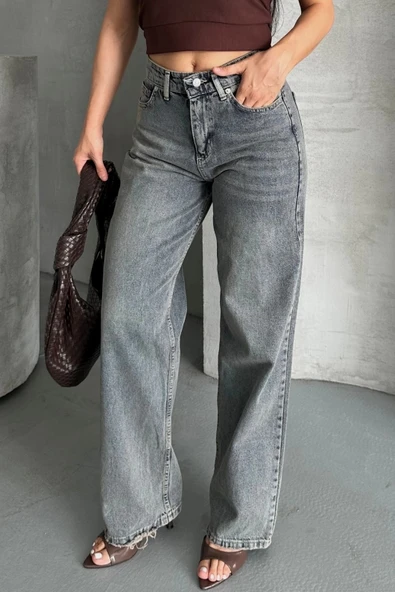 BİÇOMİ Palazzo bıyık kar yıkama buz mavi jeans pantolon d2008 ürün görseli