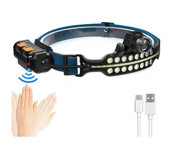Fithome W690 7 Aydınlatma Modlu XPE COB  LED Sensörlü Dahili Pilli USB Şarj Edilebilir Kafa Feneri - Resim 4