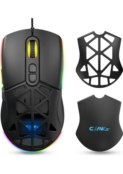 Claw's Nexus X1 12800 Dpi Makro Yazılımlı & Değiştirilebilir Kapaklı RGB Gaming Mouse - Siyah