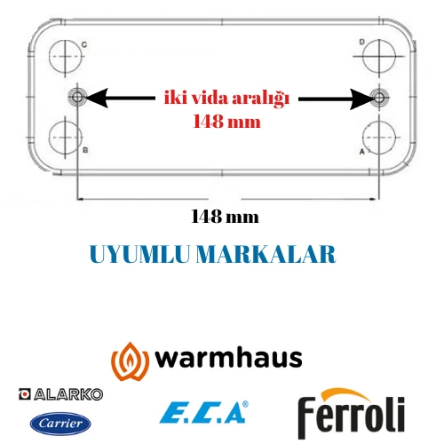 Termoline Plakalı Eşanjör 12 Plaka 148 MM E.Serena Eca Alarko Warmhaus Ferroli - Resim 3
