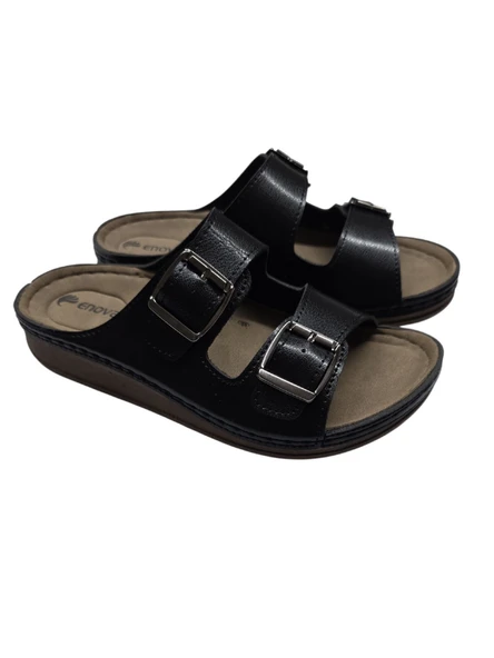 Enova Çift Tokalı Ortopedik Günlük Yumuşak Suni Deri Ev Dışarı Terliği - Resim 6