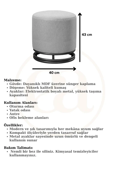 NUVİ PUF GOLD METAL ÇERÇEVELİ KETEN ÇOK AMAÇLI DEKORATİF OTURAK, MAKYAJ OTURAĞI,MONTAJSIZ PUF BENCH - 3