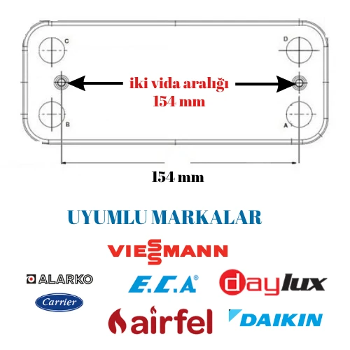 Termoline Plakalı Eşanjör 12 Plaka 154 MM Y.Serena Viessmann Alarko - Resim 3