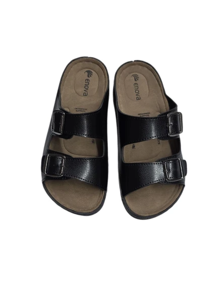 Enova Çift Tokalı Ortopedik Günlük Yumuşak Suni Deri Ev Dışarı Terliği - Resim 10