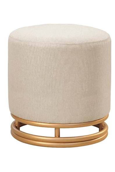 NUVİ PUF GOLD METAL ÇERÇEVELİ KETEN ÇOK AMAÇLI DEKORATİF OTURAK, MAKYAJ OTURAĞI,MONTAJSIZ PUF BENCH - 2