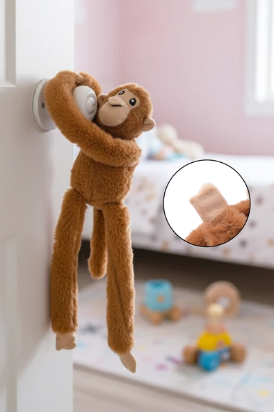 Peluş Maymun Yapışkanlı El Oyuncak Hediyelik Çocuk Odası Dekorasyon Uyku Oyun Arkadaşı - 2