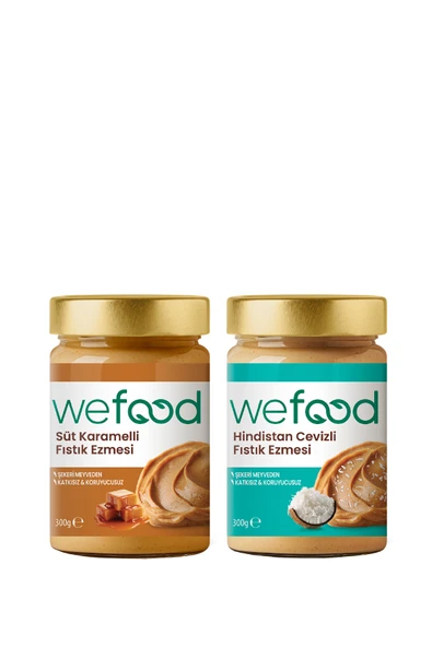 Wefood Süt Karamelli Fıstık Ezmesi 300 gr + Hindistan Cevizli Fıstık Ezmesi 300 gr