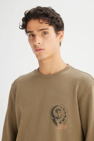 Erkek Baskılı Sweatshirt Khaki Khaki L - Resim 5
