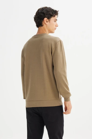 Erkek Baskılı Sweatshirt Khaki Khaki L - Resim 2