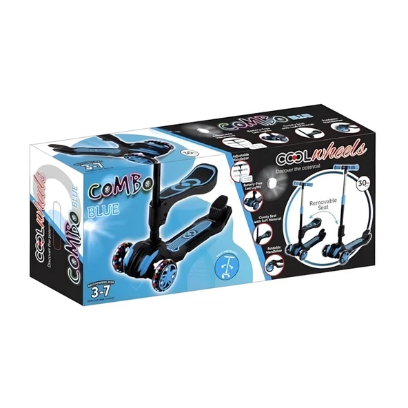 Cool Wheels Combo Mavi Oturaklı Işıklı 3 Tekerlekli Çocuk Scooter - 3