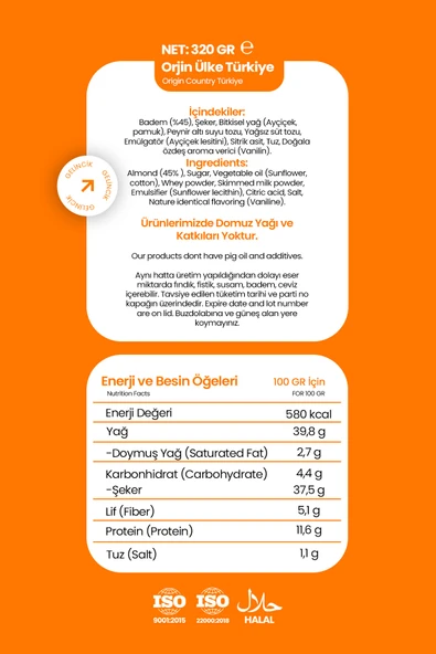 PARÇACIKLI BADEM KREMASI KAHVALTILIK ÖZEL ÜRETİM 320G SÜRÜLEBİLİR BADEM KREMASI - Resim 4