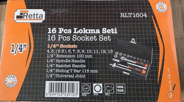 Retta RLT1604 1/4'' 6 Köşe Lokma Takımı - 3