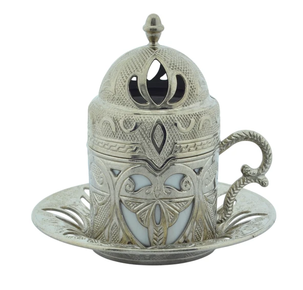 Defne 6 Kişilik 24 Parça Metal Porselenli Gümüş Renk Kahve Fincan Seti - 4