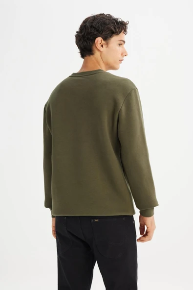 Bisiklet Yaka Sweatshirt Khaki Khaki M - Resim 3