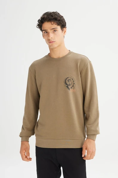 Erkek Baskılı Sweatshirt Khaki Khaki L ürün görseli 1