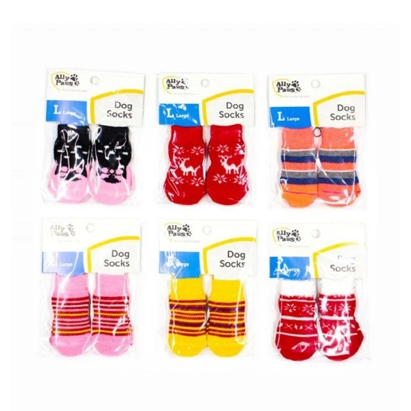 Ally Paws Kaymaz Tabanlı Köpek Çorabı Karışık Renk L