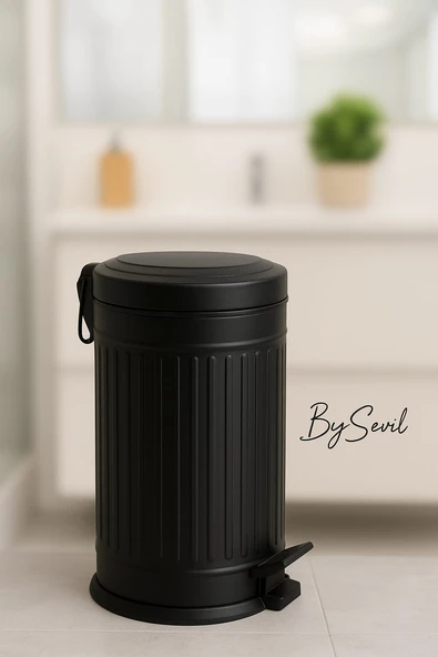 BySevil Vintage 16 Lt Pedallı Çöp Kovası Siyah Amortisörlü Kapak Silinebilir Yüzey