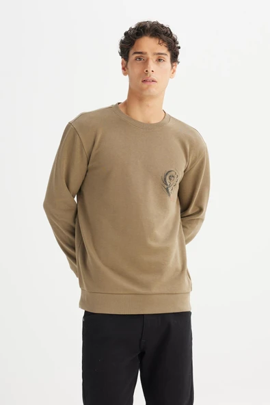 Erkek Baskılı Sweatshirt Khaki Khaki L - Resim 4