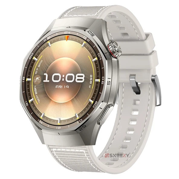 Sneezy Huawei Watch GT6 Pro 46mm İle Uyumlu Metal Tokalı Dikiş Desenli Dokuma Silikon Kordon  Starlight ürün görseli