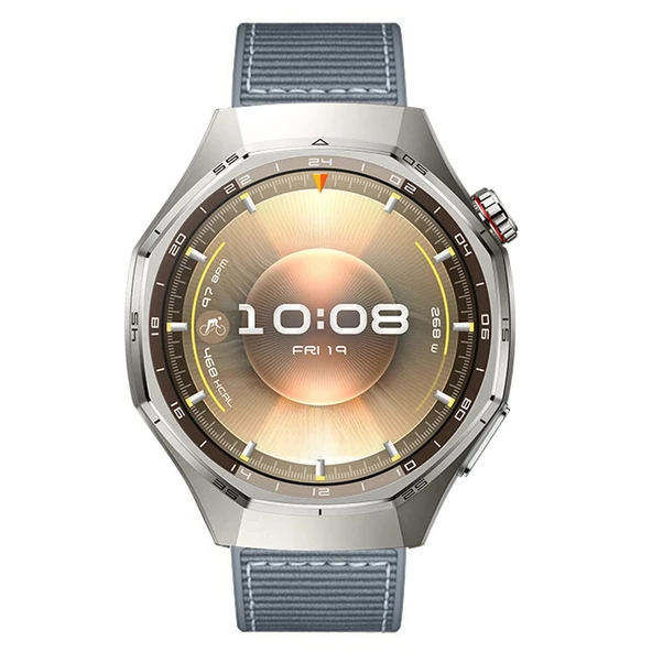 Sneezy Huawei Watch GT6 Pro 46mm İle Uyumlu Metal Tokalı Dikiş Desenli Dokuma Silikon Kordon  Gri - Resim 4