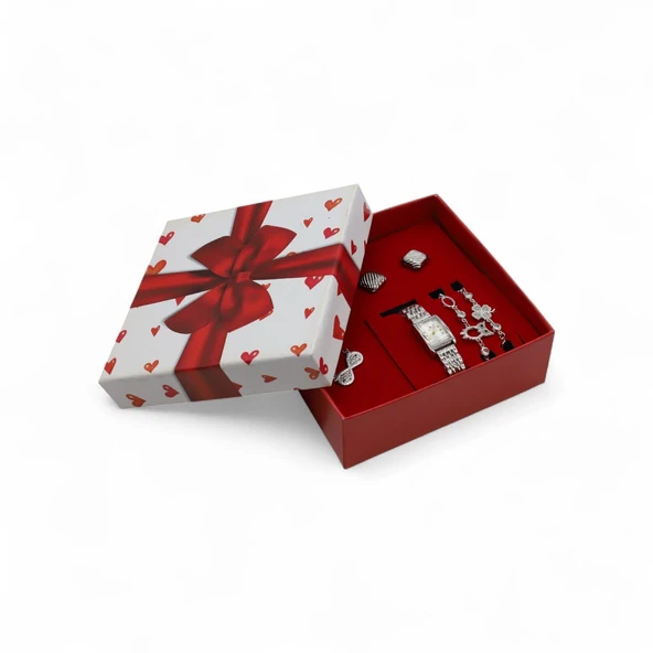 S Polo Kadın Saat Bileklik Kolye ve Küpe Hediyeli Kombin Set Kutu Gümüş Renk - 5