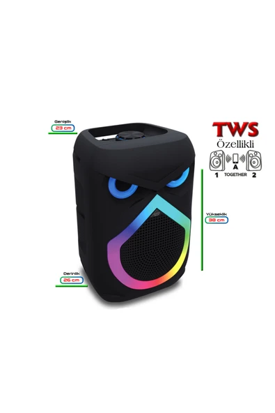 Auris KLN140 25W 8 inç Mikrofonlu RGB Bluetooth Hoparlör - Resim 3