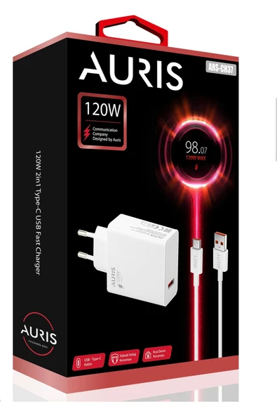 AURISS Auris Ars-ch37 120w Usb To Type C Xiaomi Redmi Samsung UyumluYüksek Hızlı Şarj Aleti Seti ürün görseli