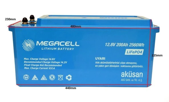 Megacell 12.8V 200Ah (Bluetooth) LiFePO4 Lityum Demir Fosfat Akü(ABS Kasa) - 3