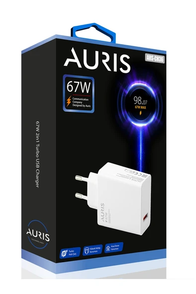 Auris 67 Watt USB Şarj Adaptörü Hızlı Şarj Başlığı 67W Şarj Cihazı Başlık Saliseli ürün görseli