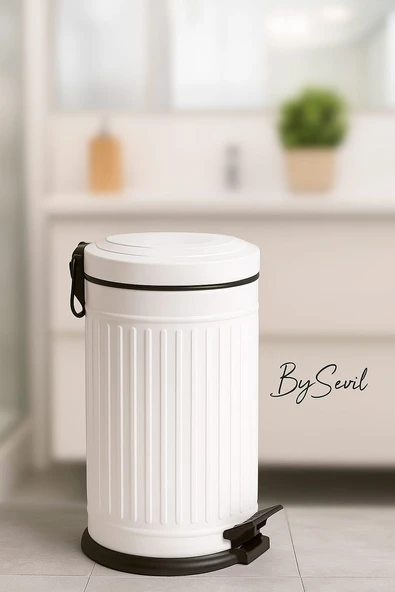 BySevil Vintage 16 Lt Pedallı Çöp Kovası Beyaz  Silinebilir Yüzey  Amortisörlü Kapak